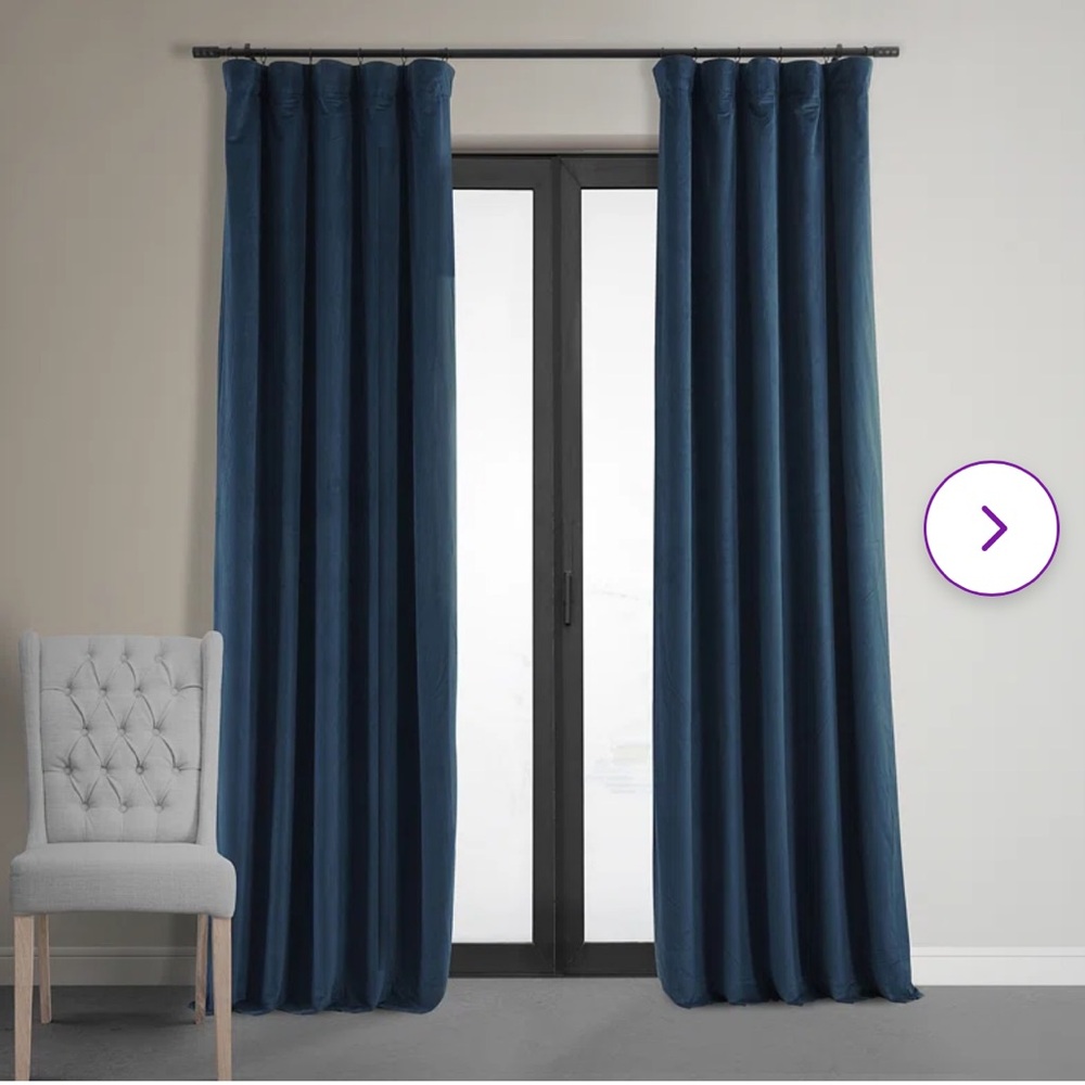 Olivia Signature Velvet Curtains | 2 Single Panel Blackout Curtains | 50"W; 84"L